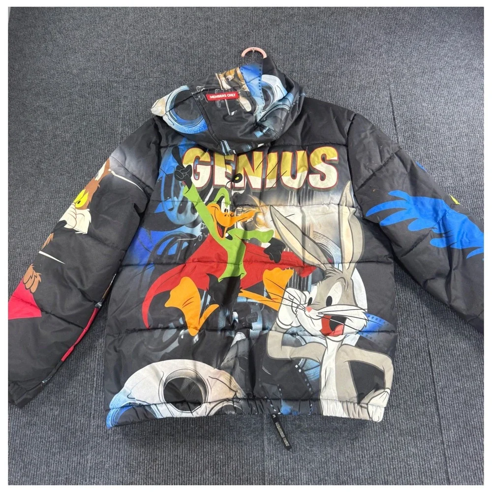 Members Only Looney Tunes Puffer Jacket Boys 14/16 Bugs Bunny Daffy Duck Black